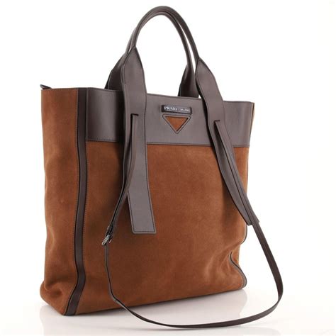 Prada Ouverture Tote Suede and Leather Large Brown 1080741